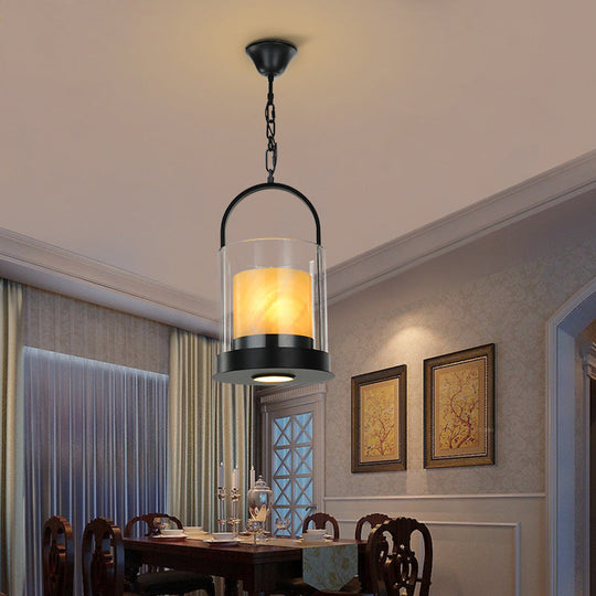 Modern 2-Head Clear Glass Suspension Light With Inner Marble Shade - Perfect For Dining Room