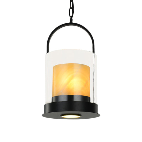 Modern 2-Head Clear Glass Suspension Light With Inner Marble Shade - Perfect For Dining Room