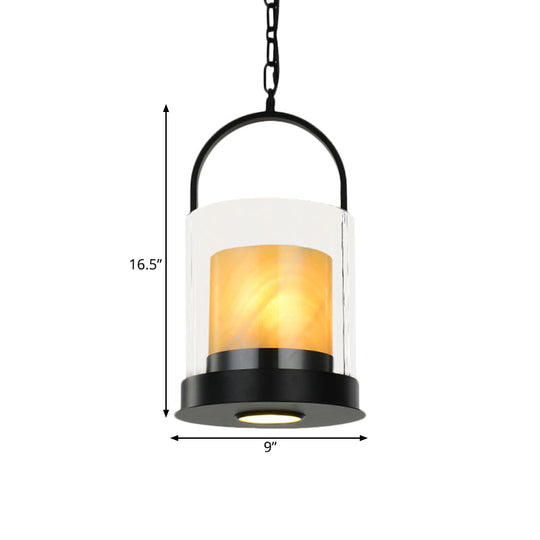 Modern 2-Head Clear Glass Suspension Light With Inner Marble Shade - Perfect For Dining Room