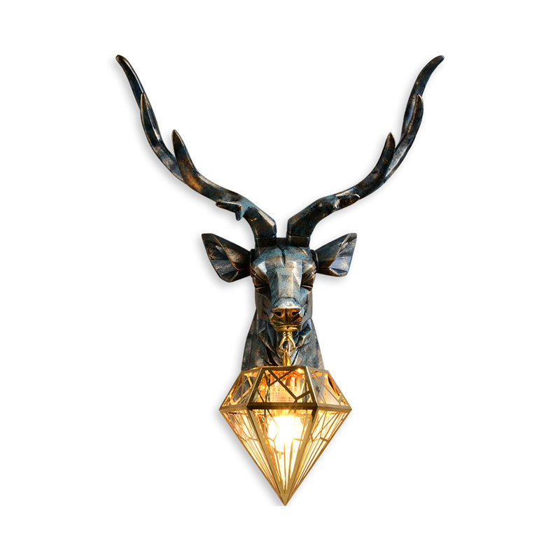 Elk Resin Wall Sconce Lamp - Lodge Style Indoor Bronze Mount Light With Diamond Cage Shade 14.5/19.5