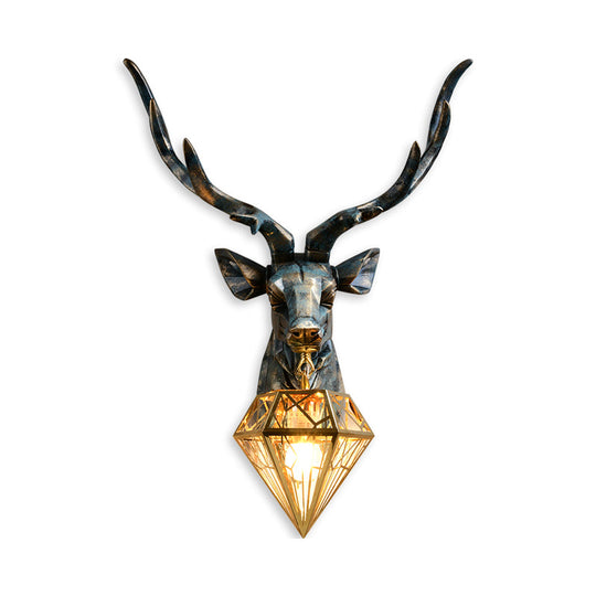 Elk Resin Wall Sconce Lamp - Lodge Style Indoor Bronze Mount Light With Diamond Cage Shade 14.5/19.5