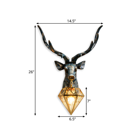 Elk Resin Wall Sconce Lamp - Lodge Style Indoor Bronze Mount Light With Diamond Cage Shade 14.5/19.5