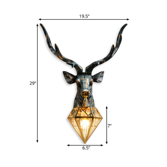 Elk Resin Wall Sconce Lamp - Lodge Style Indoor Bronze Mount Light With Diamond Cage Shade 14.5/19.5