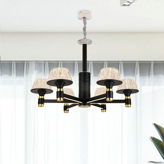 Modernist Crystal Cone Ceiling Chandelier - 6/8/12 Bulbs - Black - 27.5"/33.5"/37.5" Wide - Hanging Pendant Light