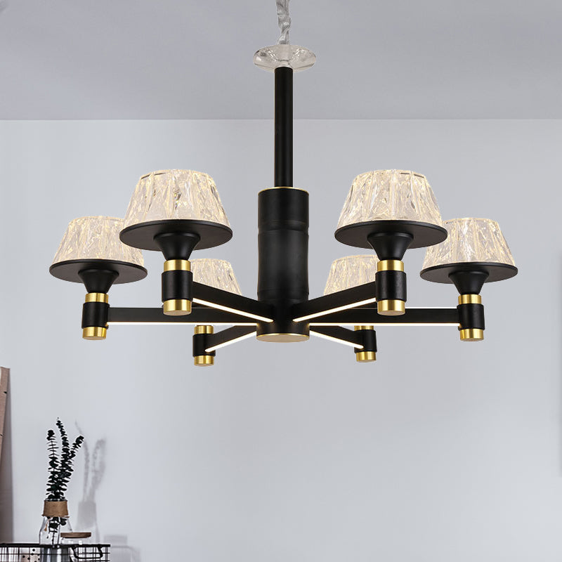 Modernist Crystal Cone Ceiling Chandelier - 6/8/12 Bulbs - Black - 27.5"/33.5"/37.5" Wide - Hanging Pendant Light