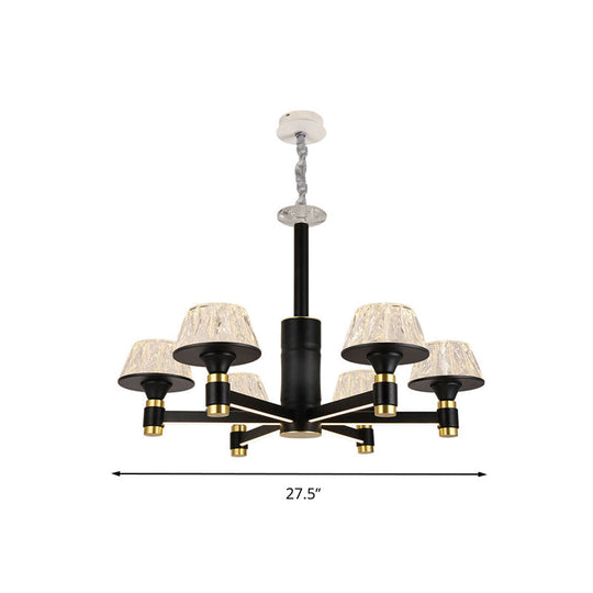 Modernist Crystal Cone Ceiling Chandelier - 6/8/12 Bulbs - Black - 27.5"/33.5"/37.5" Wide - Hanging Pendant Light