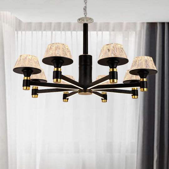 Modernist Crystal Cone Ceiling Chandelier - 6/8/12 Bulbs - Black - 27.5"/33.5"/37.5" Wide - Hanging Pendant Light