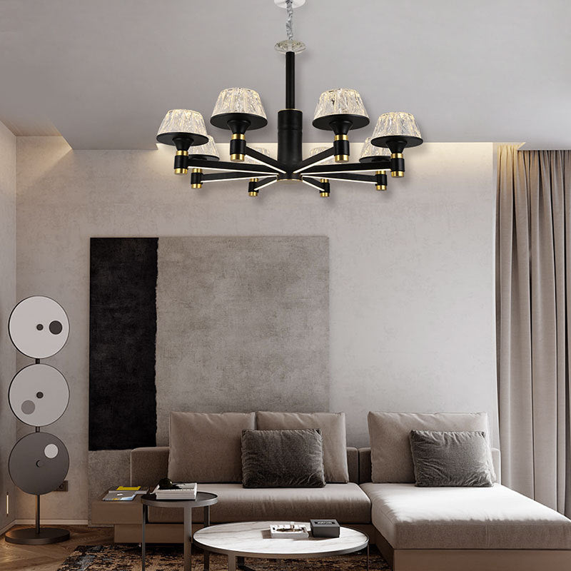 Modernist Crystal Cone Chandelier | Black Pendant Light With 6/8/12 Bulbs Width Options: