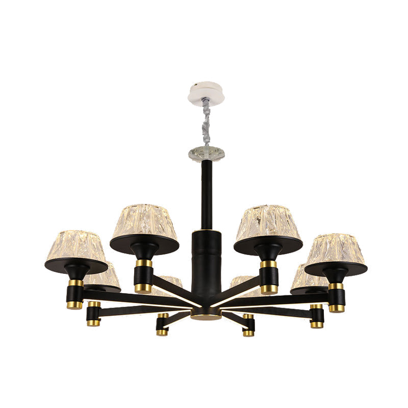 Modernist Crystal Cone Ceiling Chandelier - 6/8/12 Bulbs - Black - 27.5"/33.5"/37.5" Wide - Hanging Pendant Light