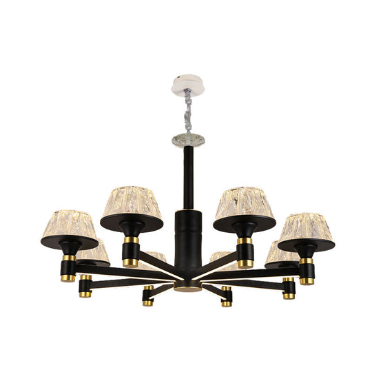 Modernist Crystal Cone Chandelier | Black Pendant Light With 6/8/12 Bulbs Width Options: