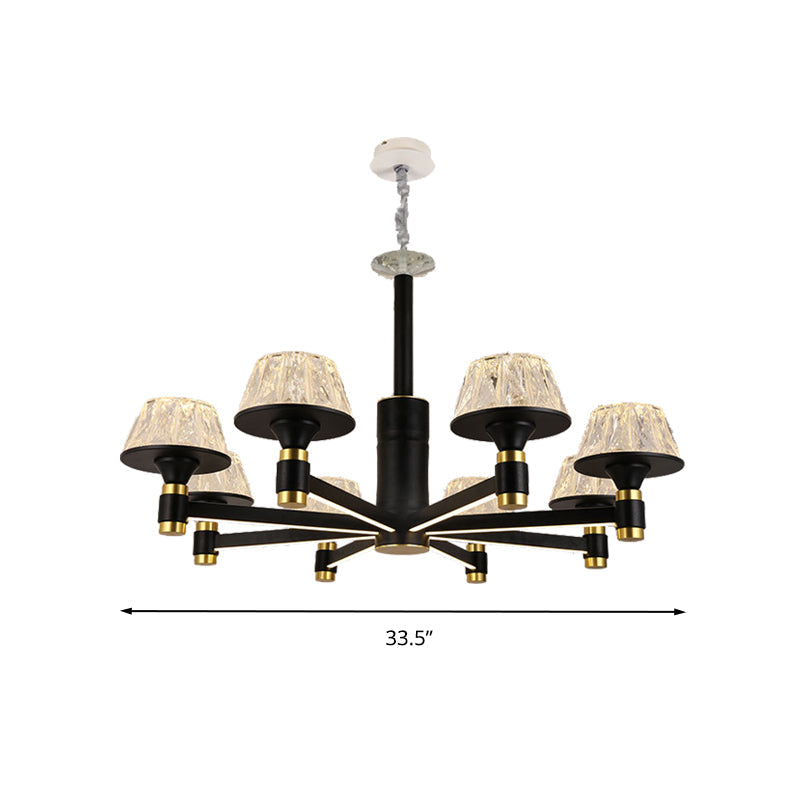 Modernist Crystal Cone Ceiling Chandelier - 6/8/12 Bulbs - Black - 27.5"/33.5"/37.5" Wide - Hanging Pendant Light