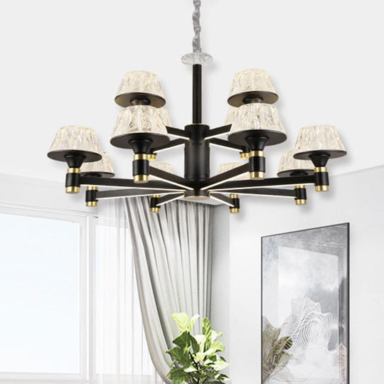 Modernist Crystal Cone Ceiling Chandelier - 6/8/12 Bulbs - Black - 27.5"/33.5"/37.5" Wide - Hanging Pendant Light