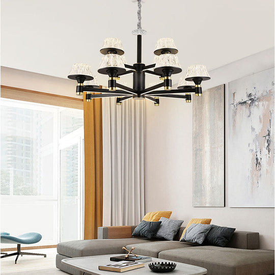 Modernist Crystal Cone Ceiling Chandelier - 6/8/12 Bulbs - Black - 27.5"/33.5"/37.5" Wide - Hanging Pendant Light