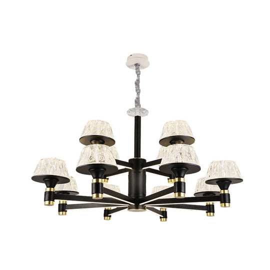 Modernist Crystal Cone Ceiling Chandelier - 6/8/12 Bulbs - Black - 27.5"/33.5"/37.5" Wide - Hanging Pendant Light