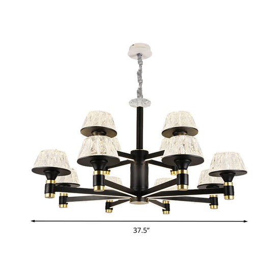 Modernist Crystal Cone Ceiling Chandelier - 6/8/12 Bulbs - Black - 27.5"/33.5"/37.5" Wide - Hanging Pendant Light