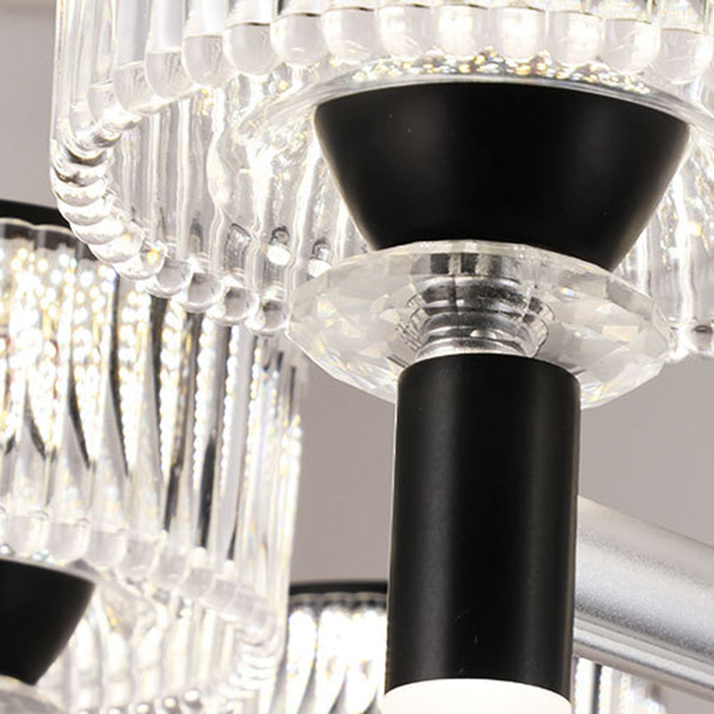 Lustre tambour en cristal noir contemporain - Luminaire suspendu à 6/8/12 têtes