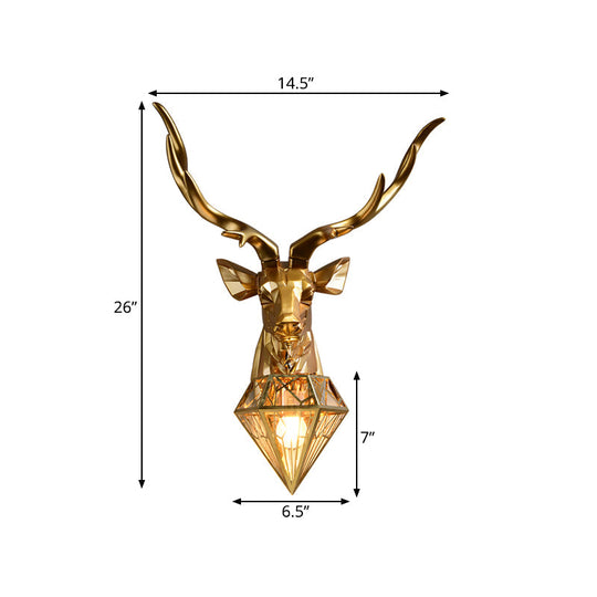 Stylish Deer Wall Mount Light With Diamond Shade - Lodge Resin Fixture 1 Head 14.5/19.5 W