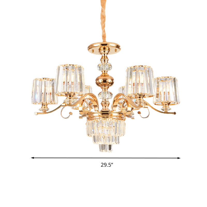 Gold Crystal Shade Chandelier Pendant Light - Contemporary 6/8 Bulbs Tapered Ceiling Hanging Design