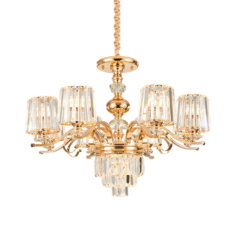 Gold Crystal Shade Chandelier Pendant Light - Contemporary 6/8 Bulbs Tapered Ceiling Hanging Design