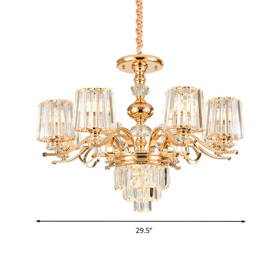 Gold Crystal Shade Chandelier Pendant Light - Contemporary 6/8 Bulbs Tapered Ceiling Hanging Design