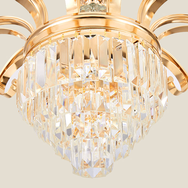 Gold Crystal Shade Chandelier Pendant Light - Contemporary 6/8 Bulbs Tapered Ceiling Hanging Design