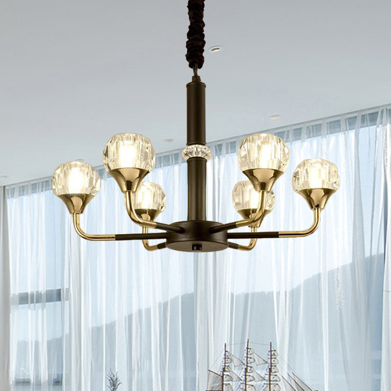 Modernist Beveled Crystal Pendant Chandelier With 6/8/10 Bulbs - Brass Ceiling Hanging Light