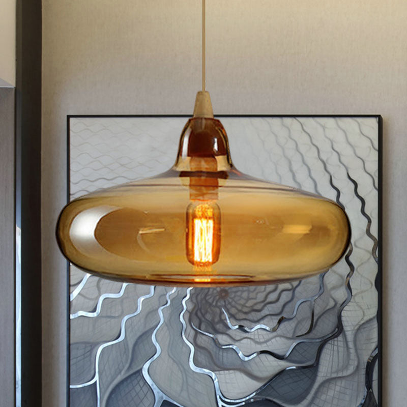 Contemporary Smoky/Amber/White Glass Pendant Light - Global/Gourd/Ellipse Design 1-Light Dining Room