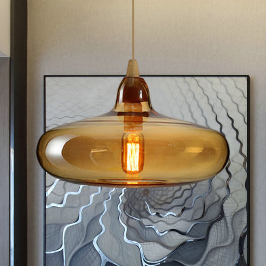 Contemporary Smoky/Amber/White Glass Pendant Light - Global/Gourd/Ellipse Design 1-Light Dining Room