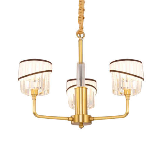 Chic 3-Head Brass Chandelier With Crystal Shade - Modern Hanging Light Kit