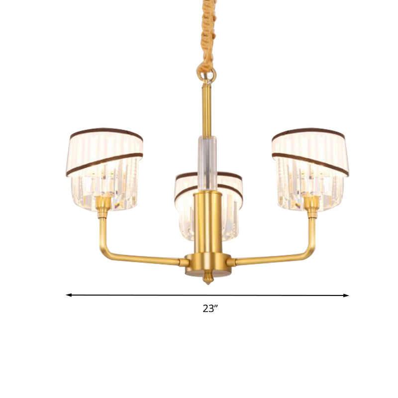 Chic 3-Head Brass Chandelier With Crystal Shade - Modern Hanging Light Kit