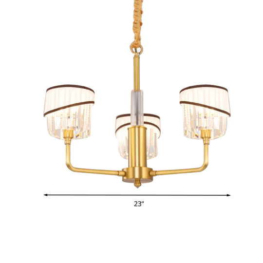 Chic 3-Head Brass Chandelier With Crystal Shade - Modern Hanging Light Kit