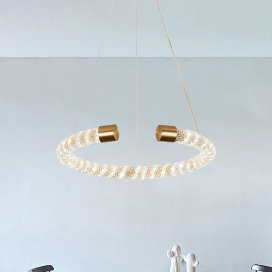 Contemporary Crystal Led Brass Suspension Pendant Light - Circular Hanging Chandelier 16/23.5/31.5