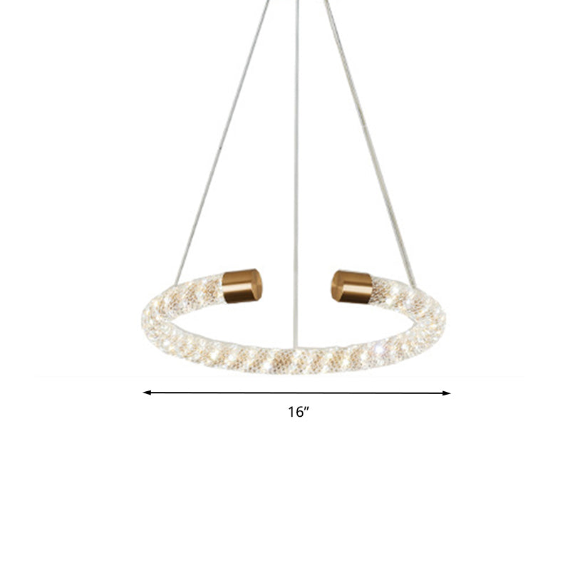 Contemporary Crystal Led Brass Suspension Pendant Light - Circular Hanging Chandelier 16/23.5/31.5