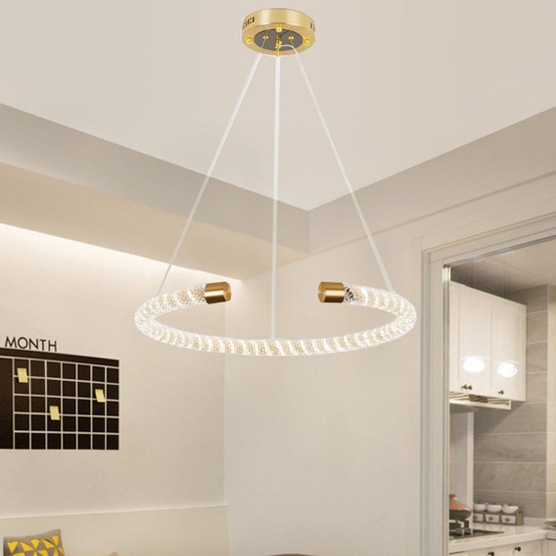 Contemporary Crystal Led Brass Suspension Pendant Light - Circular Hanging Chandelier 16/23.5/31.5