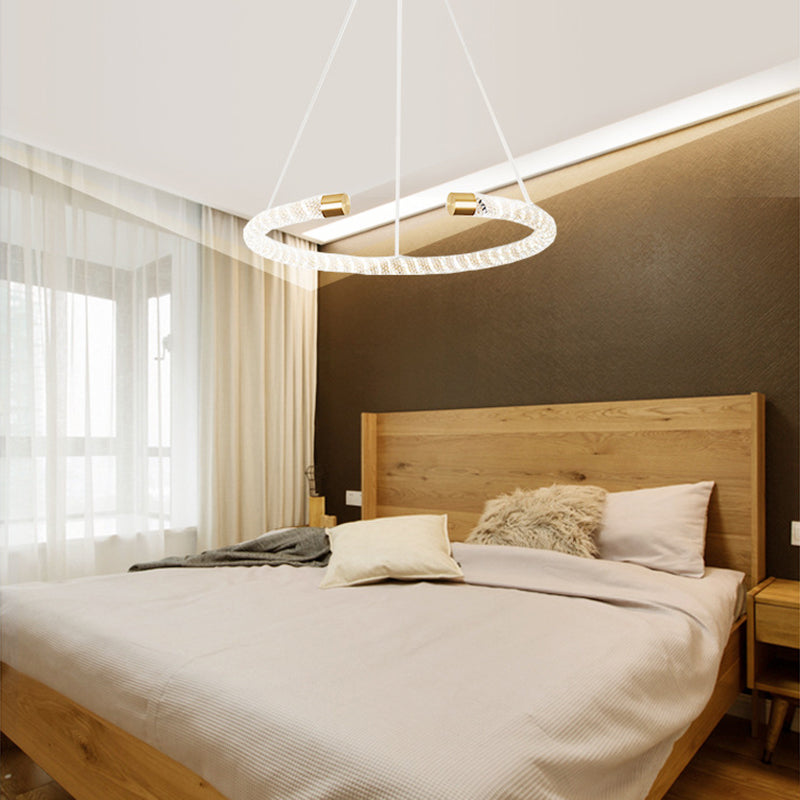 Contemporary Crystal Led Brass Suspension Pendant Light - Circular Hanging Chandelier 16/23.5/31.5