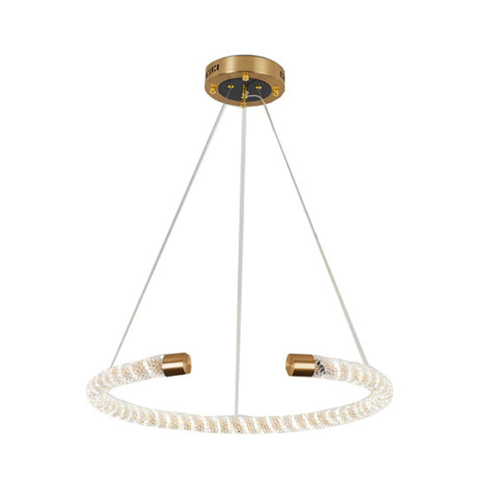 Contemporary Crystal Led Brass Suspension Pendant Light - Circular Hanging Chandelier 16/23.5/31.5