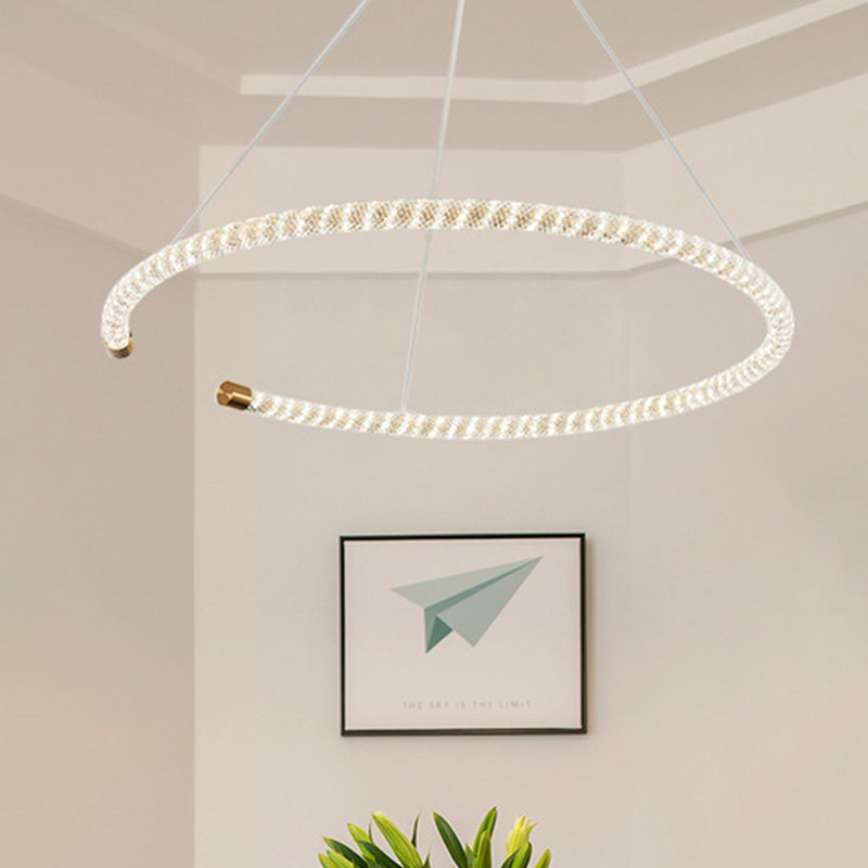 Contemporary Crystal Led Brass Suspension Pendant Light - Circular Hanging Chandelier 16/23.5/31.5