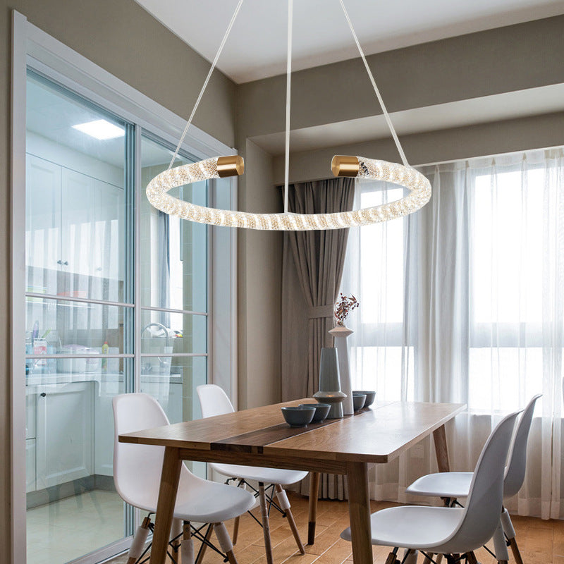 Contemporary Crystal Led Brass Suspension Pendant Light - Circular Hanging Chandelier 16/23.5/31.5