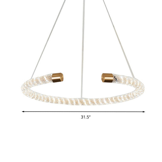 Contemporary Crystal Led Brass Suspension Pendant Light - Circular Hanging Chandelier 16/23.5/31.5