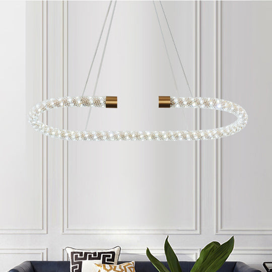 Modern Crystal Chandelier Led Brass Suspended Lighting Fixture In 31.5/39/47 Width / 39