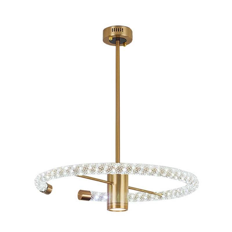 Contemporary Crystal Led Brass Circle Chandelier - 16/23.5 Wide