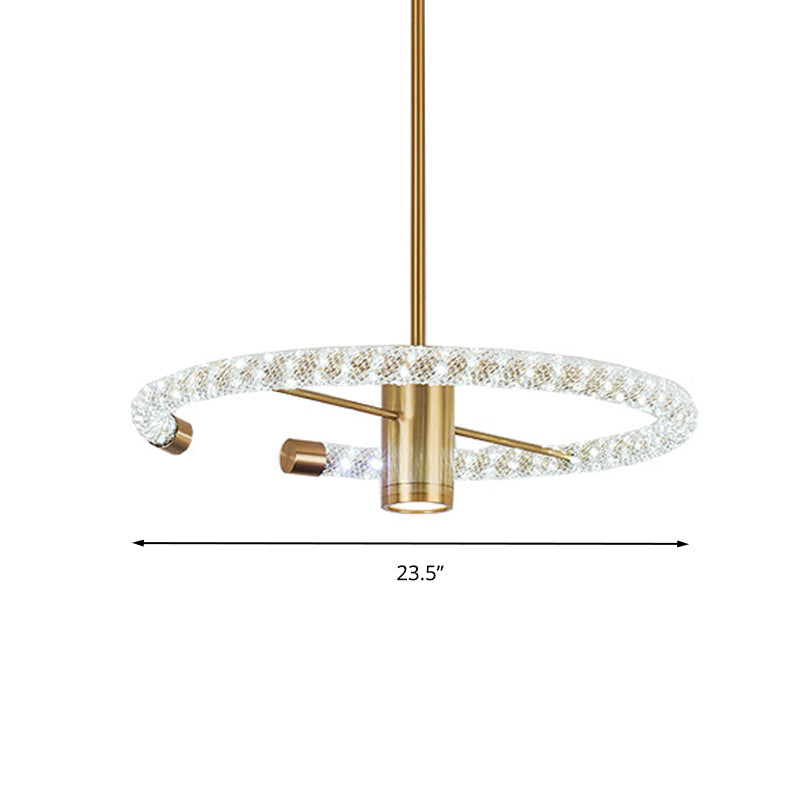 Contemporary Crystal Led Brass Circle Chandelier - 16/23.5 Wide