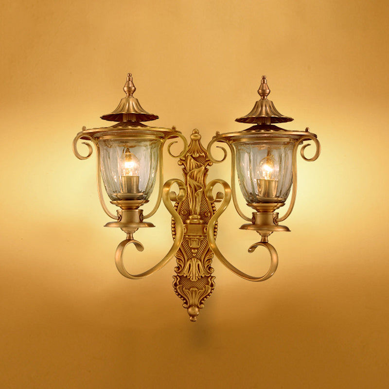 Colonial Curved Arm Brass Gold Wall Sconce With Clear Glass Shade - 1/2 Head Mounted Lamp 2 /