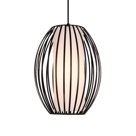 Black Single-Light Oval Iron Pendant Ceiling Light - Simplicity Meets Style