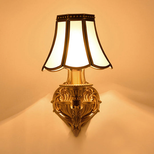 Frosted Glass Wall Sconce With Flared Design - Traditional 1/2 Lights White Mounted Lamp 1 / Gold