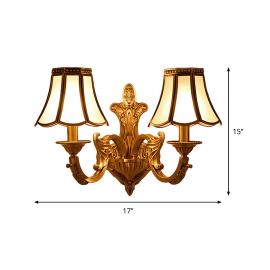 Frosted Glass Wall Sconce With Flared Design - Traditional 1/2 Lights White Mounted Lamp