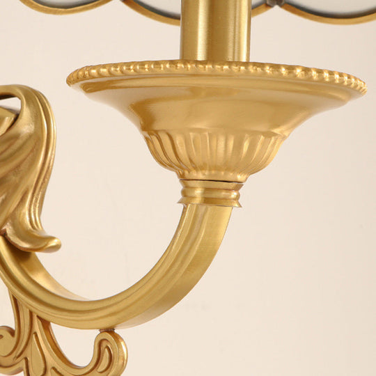 Colonial Style Wall Mount Brass Gold Sconce With Scrolled Arm And Bulbs