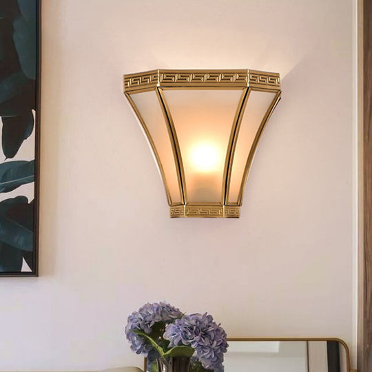 Vintage Flared Brass Sconce Light With Frosted Glass Shade - Gold Finish Wall Mounted Lamp