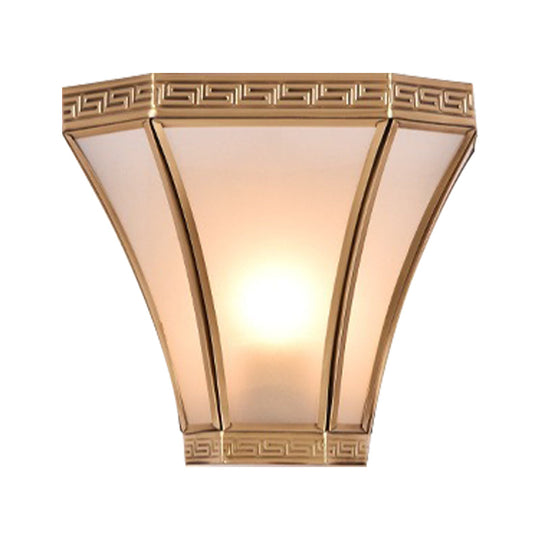 Vintage Flared Brass Sconce Light With Frosted Glass Shade - Gold Finish Wall Mounted Lamp