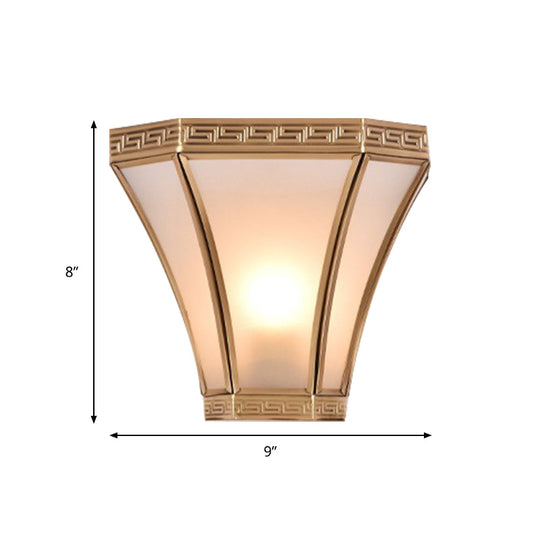 Vintage Flared Brass Sconce Light With Frosted Glass Shade - Gold Finish Wall Mounted Lamp